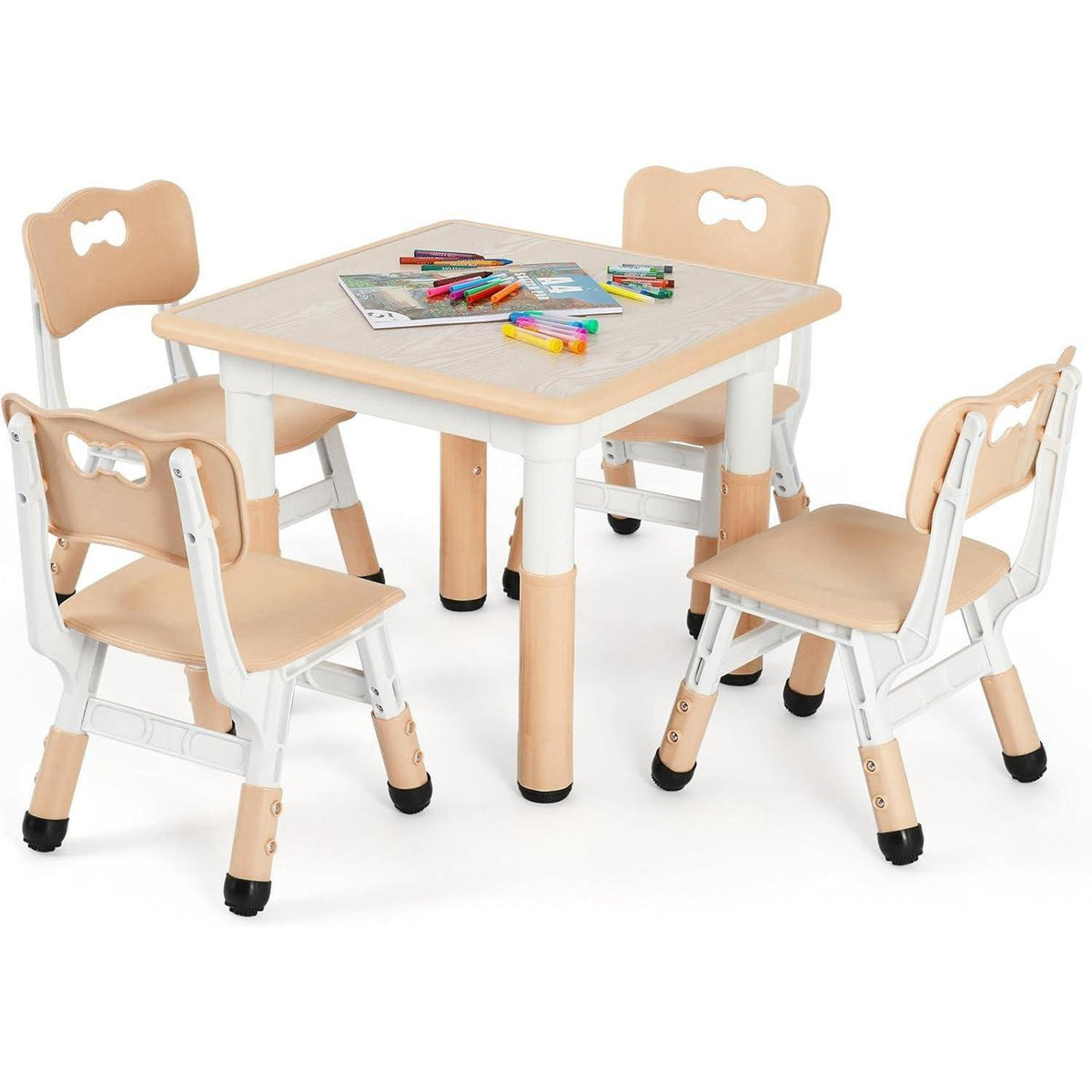 Höhenverstellbares Kindertisch-Set mit 4 Stühlen, Gelb