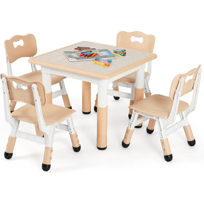 Höhenverstellbares Kindertisch-Set mit 4 Stühlen, Gelb