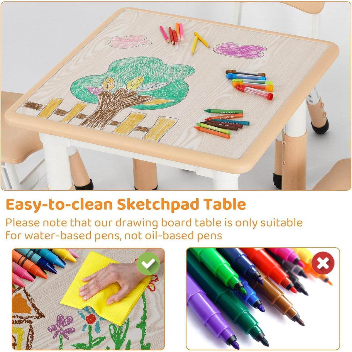 Höhenverstellbares Kindertisch-Set mit 4 Stühlen, Gelb