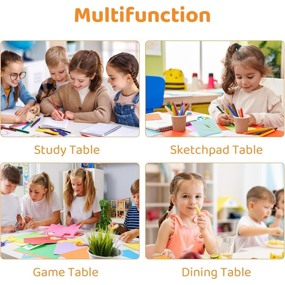 Höhenverstellbares Kindertisch-Set mit 4 Stühlen, Gelb