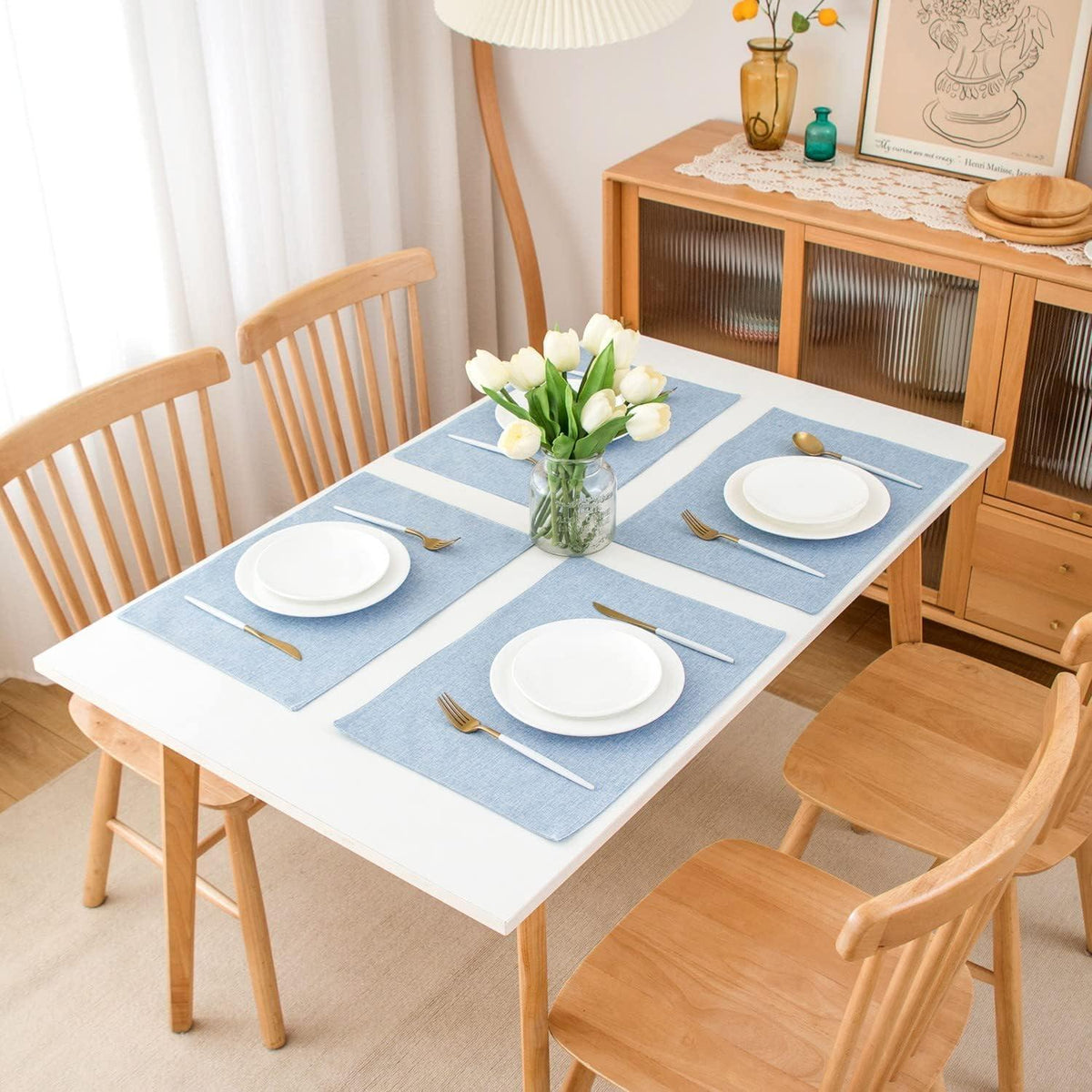 Platzsets Stoff Hellblau 4er Set 33 x 48 cm Abwaschbar