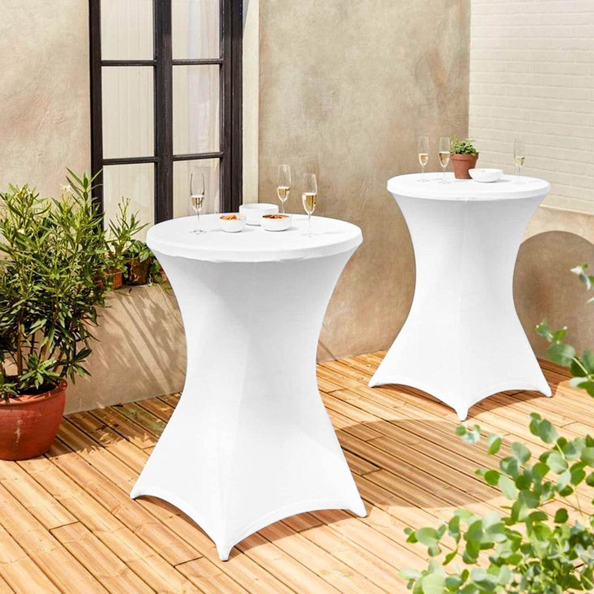 8er-Set Stretch Stehtisch Husse für Bistrotisch Ø 80-85 cm Weiß