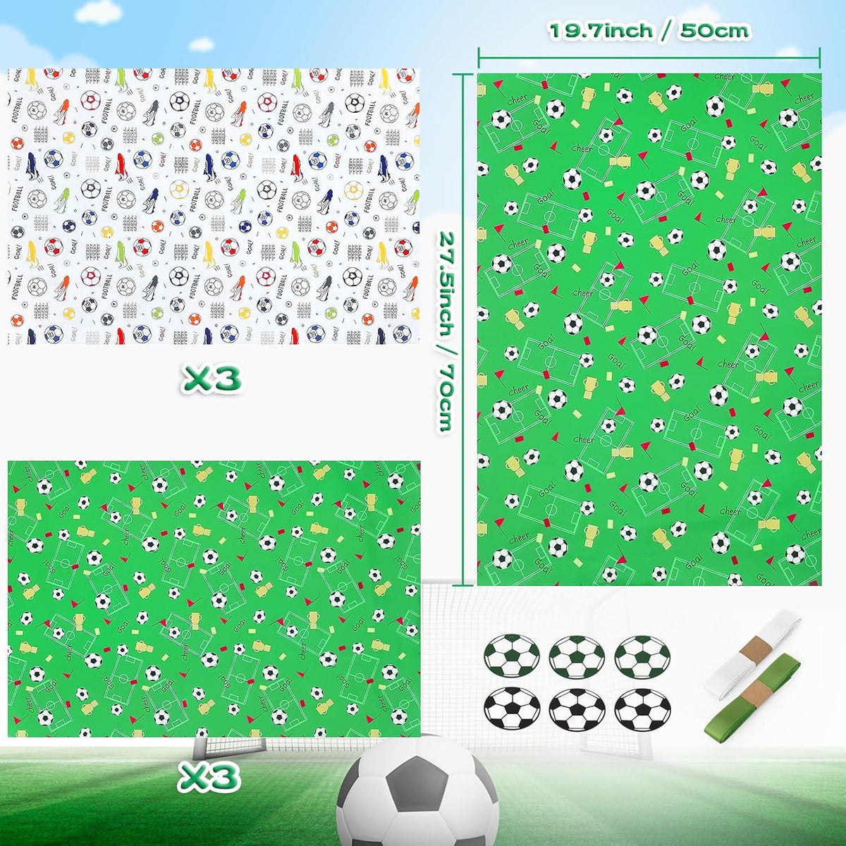 Fußball Geschenkpapier Set für Jungen - Sport Theme 6 Blatt