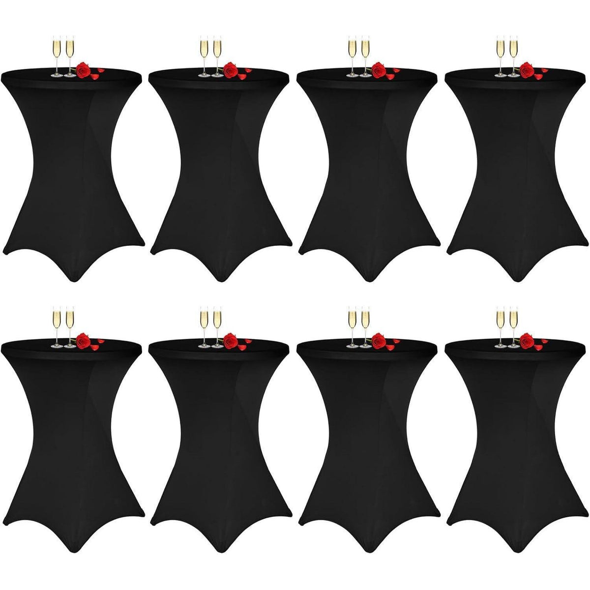 8er Set Stehtischhusse Schwarz für Ø 80-85 cm, Stretch-Tischdecke