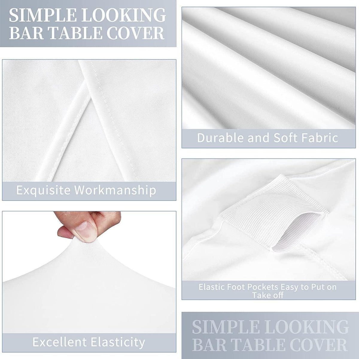 8er Set Stehtischhusse Weiß für Ø 80-85 cm, Stretch-Tischdecke mit Fußtaschen