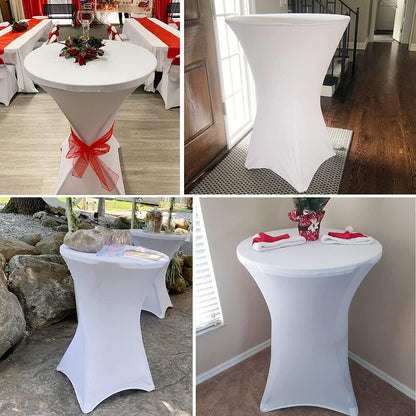 8er Set Stehtischhusse Weiß für Ø 80-85 cm, Stretch-Tischdecke mit Fußtaschen