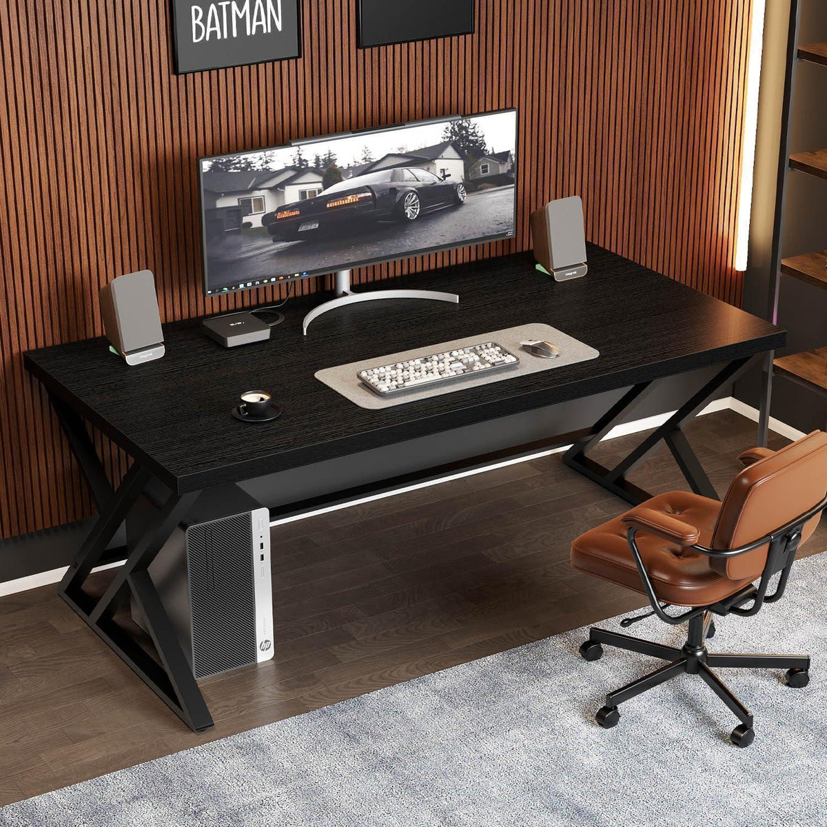 Schreibtisch Metall Holz 152cm Schwarz | Moderner Arbeitsplatz mit viel Platz