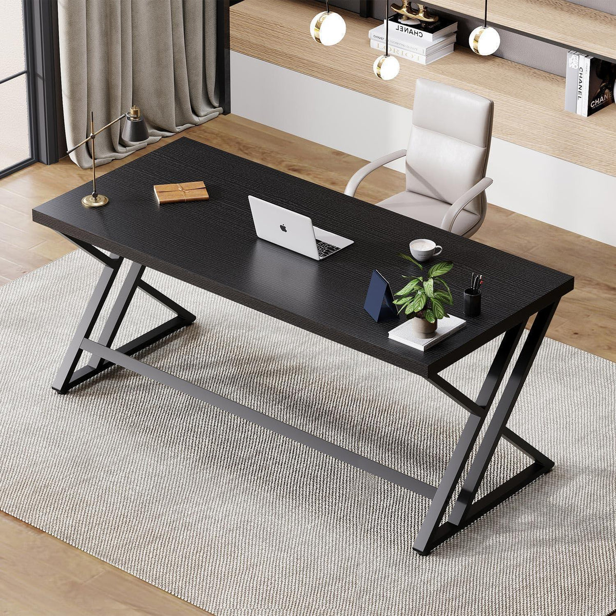 Schreibtisch Metall Holz 152cm Schwarz | Moderner Arbeitsplatz mit viel Platz
