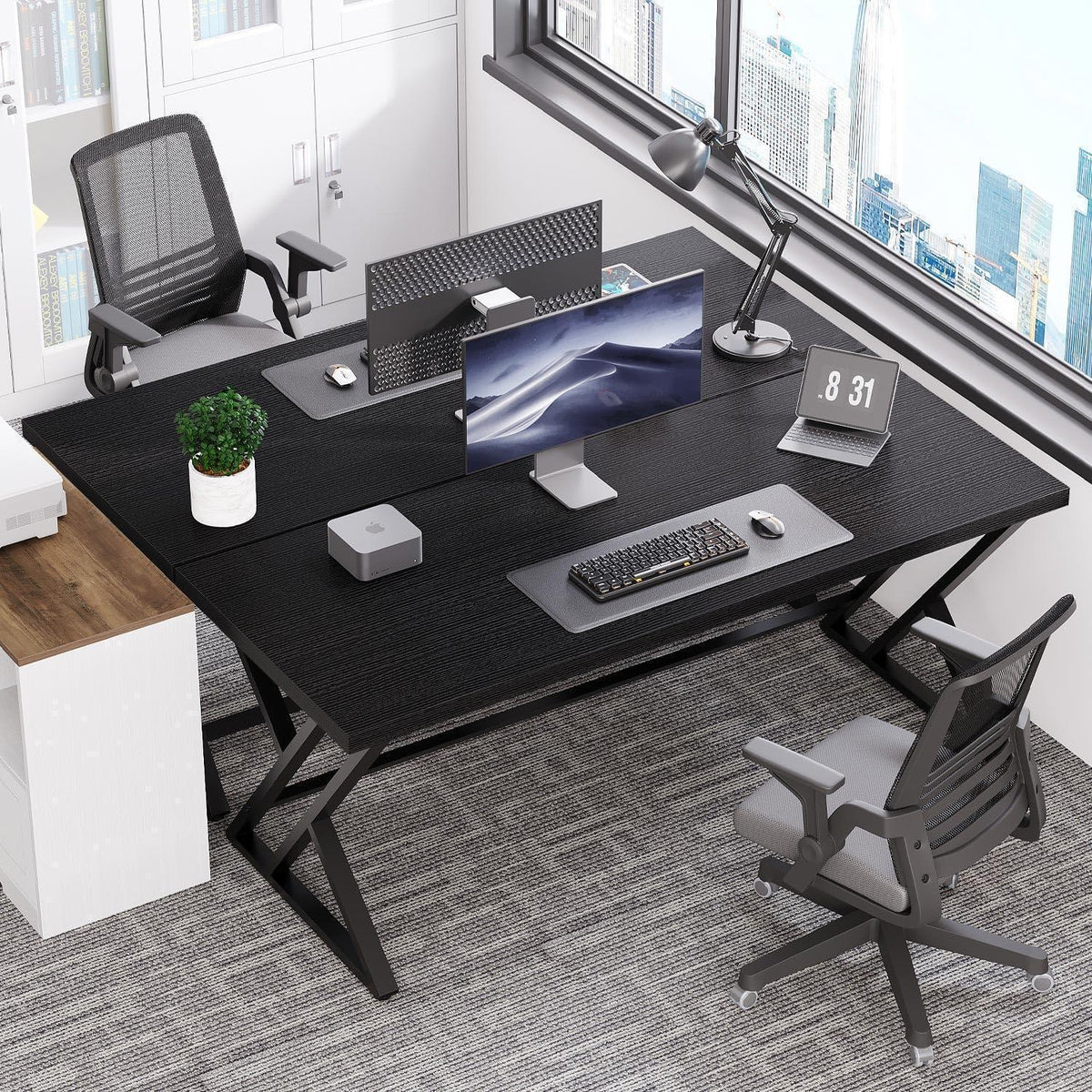 Schreibtisch Metall Holz 152cm Schwarz | Moderner Arbeitsplatz mit viel Platz