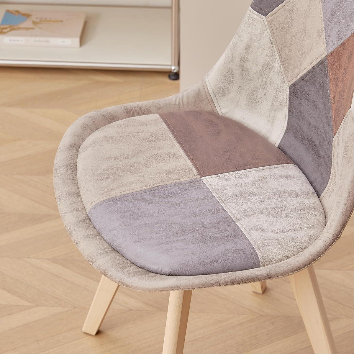 Patchwork Esszimmerstühle Set (8) – Hellbraun mit Sitzkissen