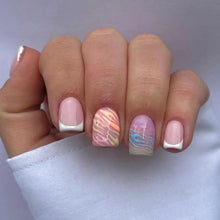 24 Stück Elegante Acrylnägel Gestreift Wavy Iridescent