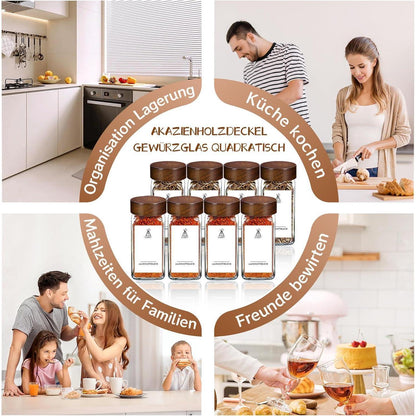 12er Set Gewürzgläser mit Akazienholzdeckel, 120ml
