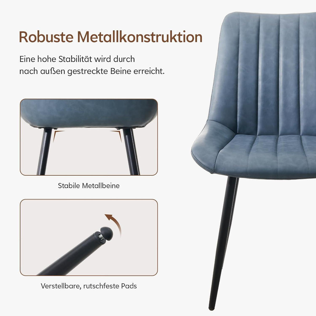 Esszimmerstühle Kunstleder 4er Set Blau mit Metallbeinen