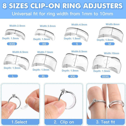 Ringgrößenverstellung Set 15-teilig transparent Rückseite unsichtbar