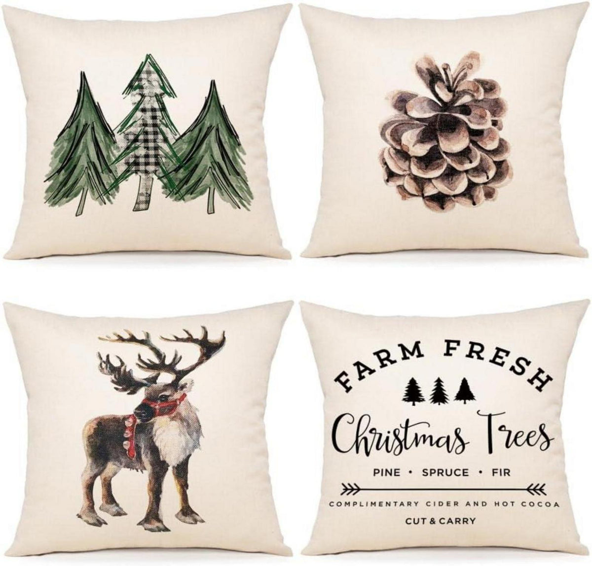 Weihnachten Kissenbezug Set Dekokissen Leinen Sofa 45x45cm