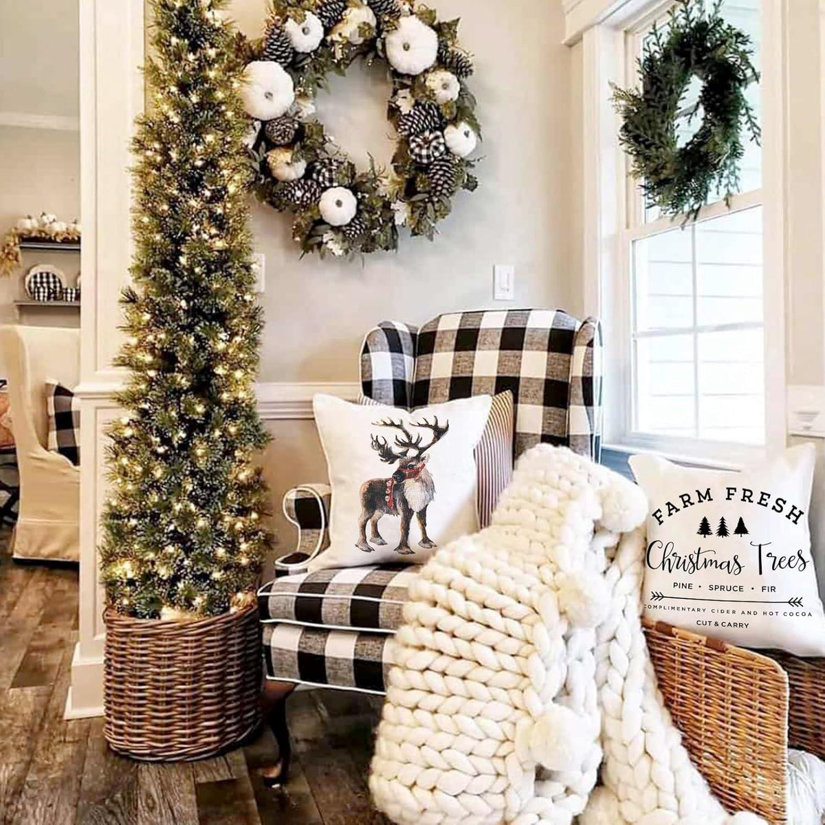 Weihnachts Kissenbezüge 40x40 Leinen 4er Set für Sofa Schlafzimmer