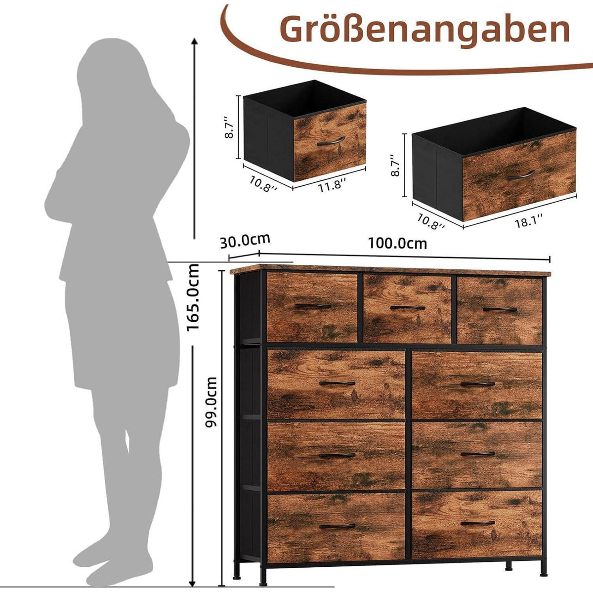 Kommode mit 9 Stoffschubladen – Schlafzimmer Organizer