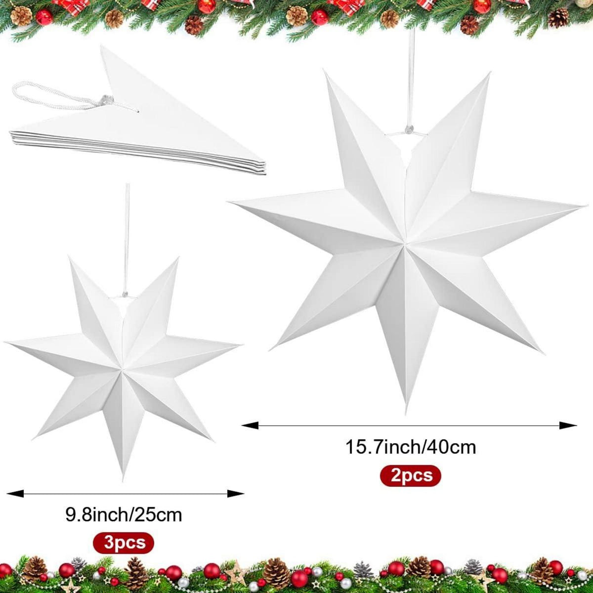 Faltsterne Weihnachten 5er Set 7 Zacken Weiß 25cm 40cm Papier Deko