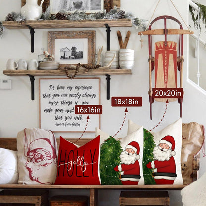 Kissenbezug Weihnachten 4er Set 45x45 Leinen Deko Sofa Schlafzimmer
