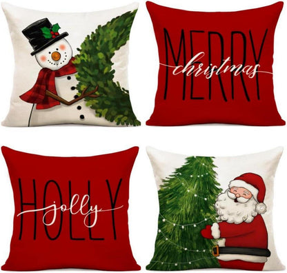 Kissenbezug Weihnachten Set 4er Leinen Deko 50x50cm