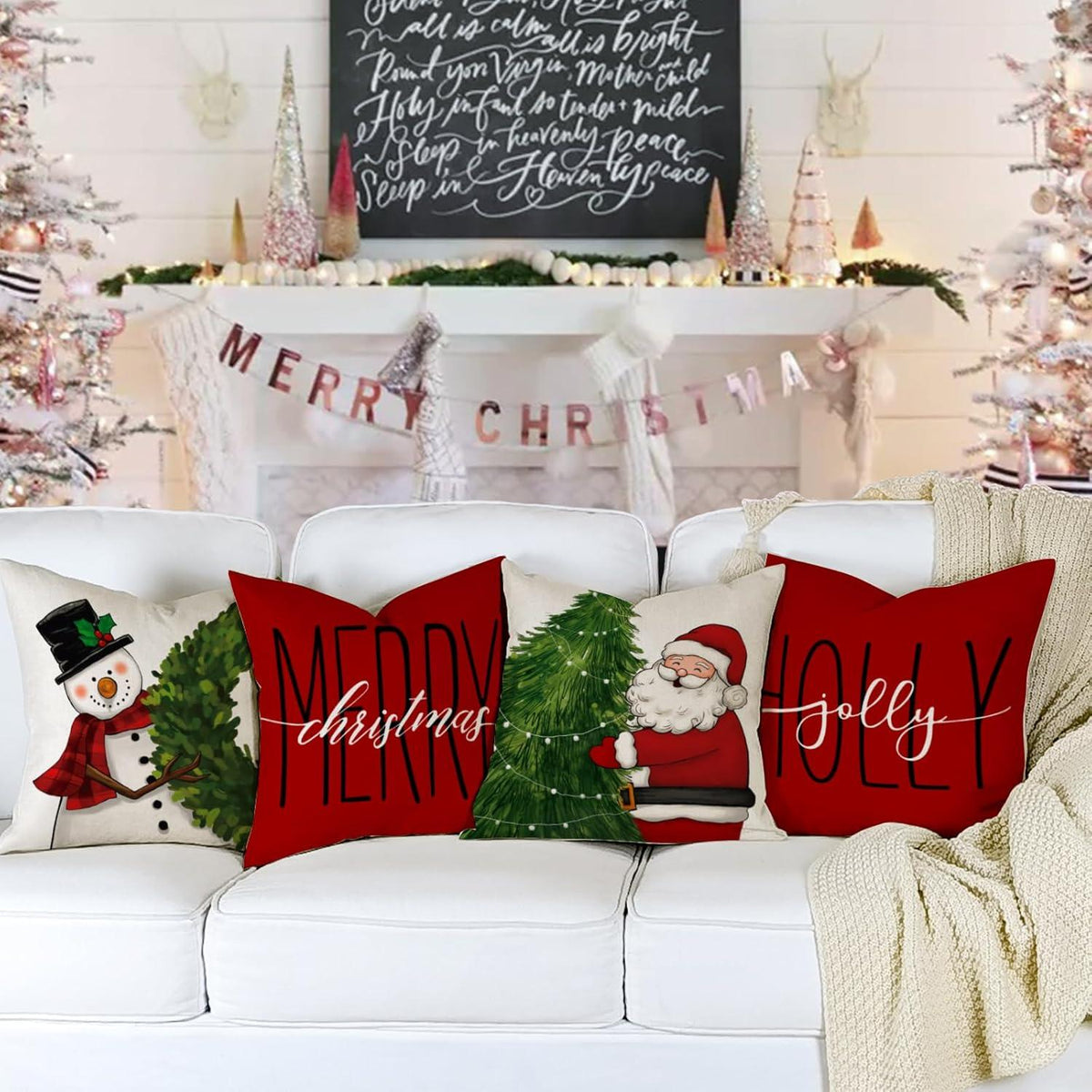 YCOLL Weihnachten Kissenbezug 50x50 Leinen Set 4er für Sofa