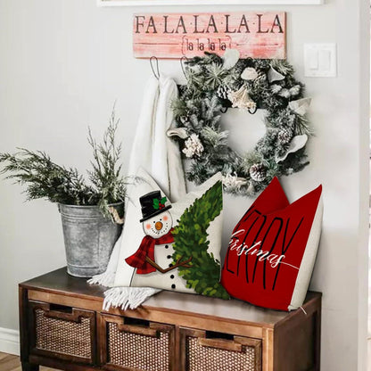 Kissenbezug Weihnachten Set 4er Leinen Deko 50x50cm
