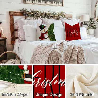 Weihnachten Kissenbezug 50x50 Set 4er Leinen Deko Sofa