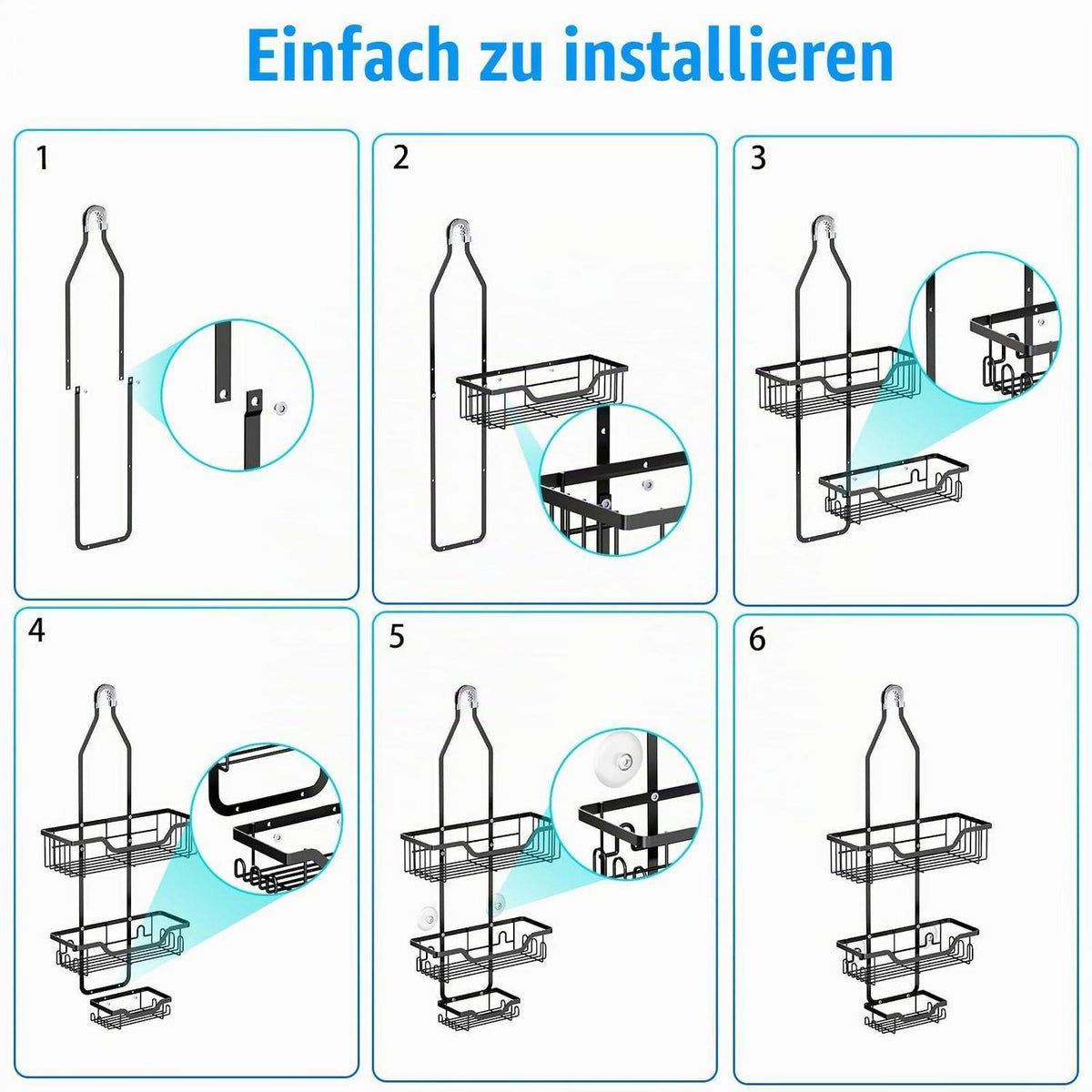 Hängende Duschablage 3-Stufig Edelstahl Schwarz