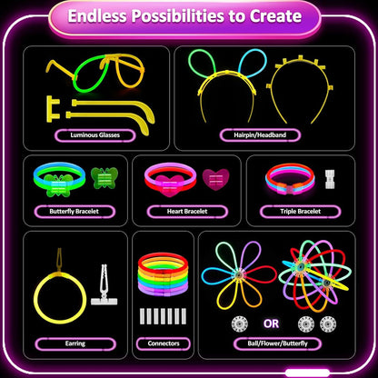 Neon Knicklichter Party Set 326-teilig Glow Sticks Kinder Hochzeiten Festival Silvester