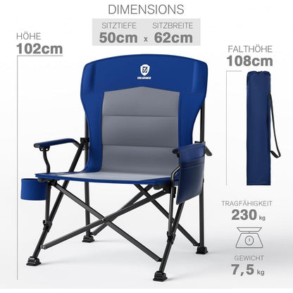 XL Campingstuhl faltbar 230kg belastbar mit Getränkehalter Blau