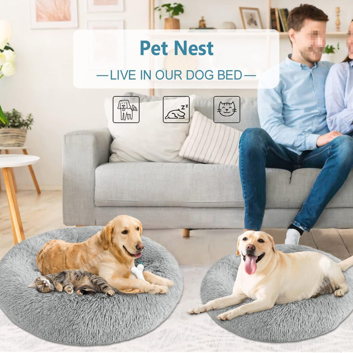 Rundes Hundebett Flauschig Donut – Bequemes Hundesofa 4XL Grau