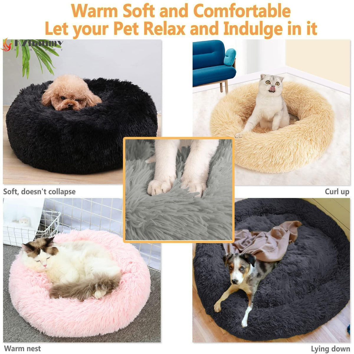 Rundes Hundebett Flauschig Donut – Bequemes Hundesofa 4XL Grau