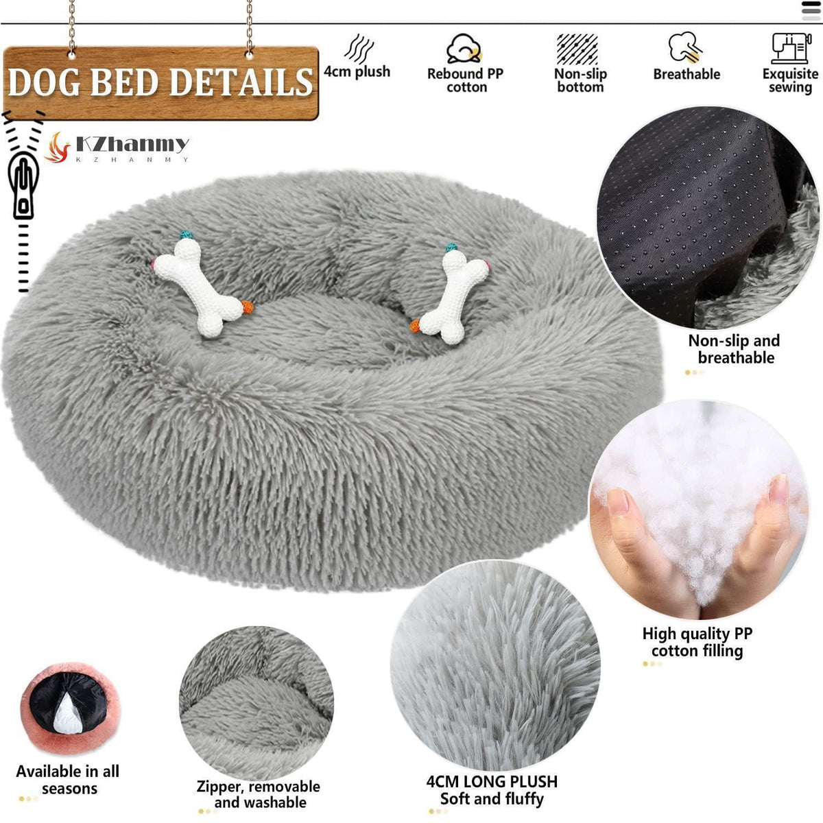 Rundes Hundebett Flauschig Donut – Bequemes Hundesofa 4XL Grau