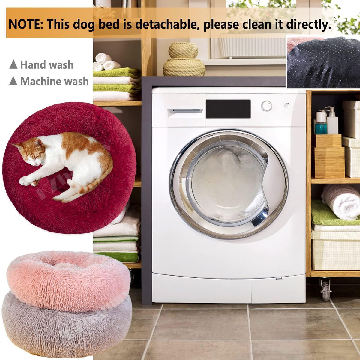 Rundes Hundebett Flauschig Donut – Bequemes Hundesofa in Weinrot 2XL