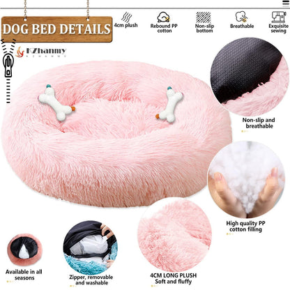 Rundes Hundebett Flauschig Donut – Bequemes Hundesofa in Rosa 4XL