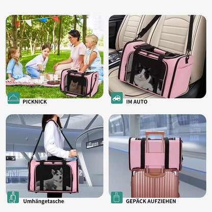 Faltbare Katzentransportbox L – Rosa, 50x34x34cm, 8kg