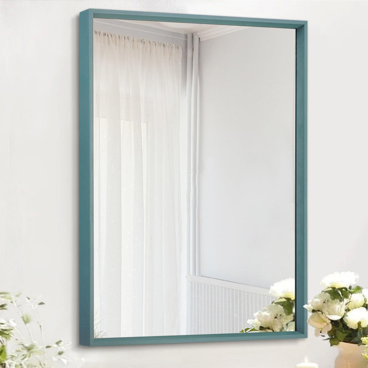 Großer Wandspiegel 70x50 cm mit Metallrahmen – Tiefblau