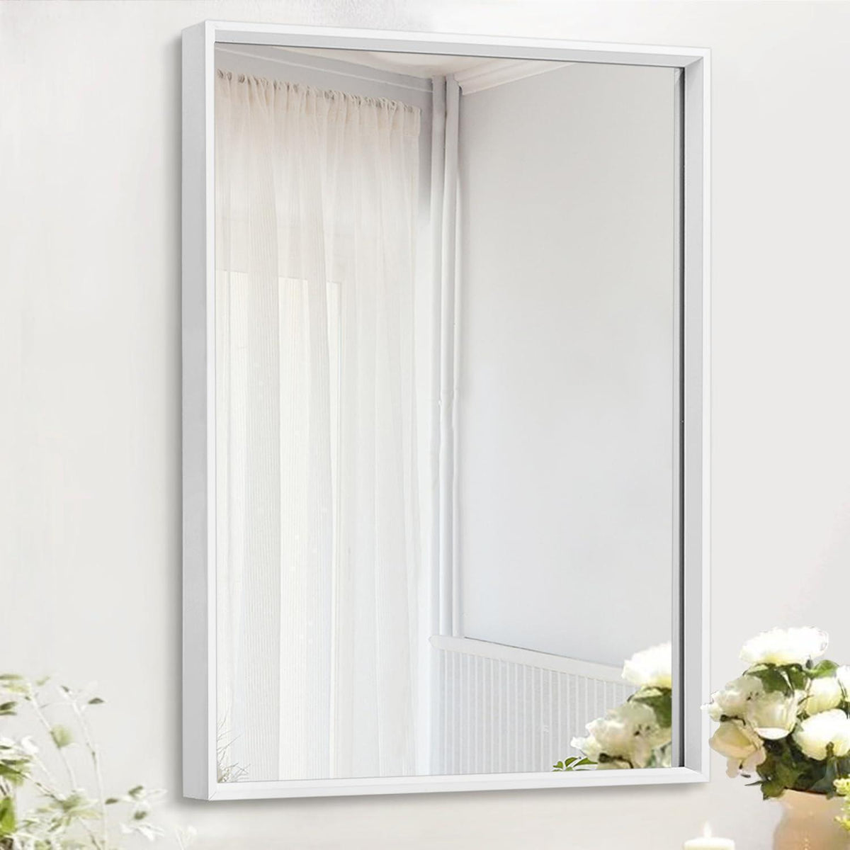 Großer Wandspiegel 70x50cm, weißer Rahmen, Bauernhaus Stil