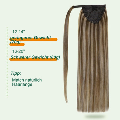 Echthaar Zopf Extension Dunkelbraun mit Blond Highlights 40cm