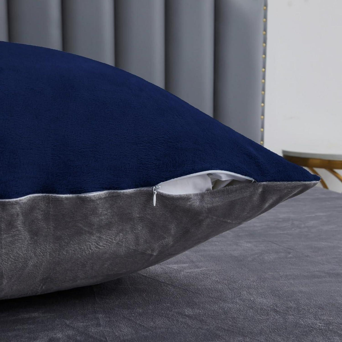 Warme Fleece Bettwäsche Set 135x200cm Blau Marine Grau
