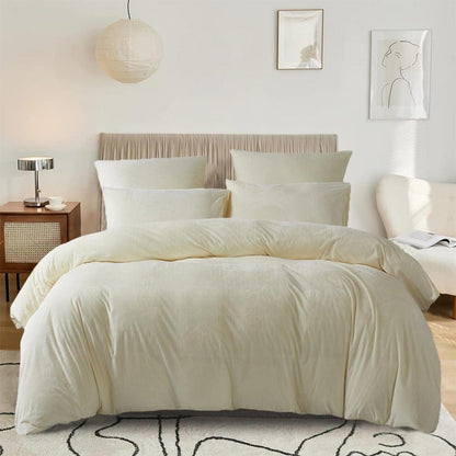 Flauschige Bettwäsche-Set 200x200cm Beige Weiß – Winterkuschel