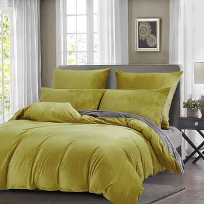 Flauschige Fleece Bettwäsche 135x200 - Gelb Grau 4-teilig