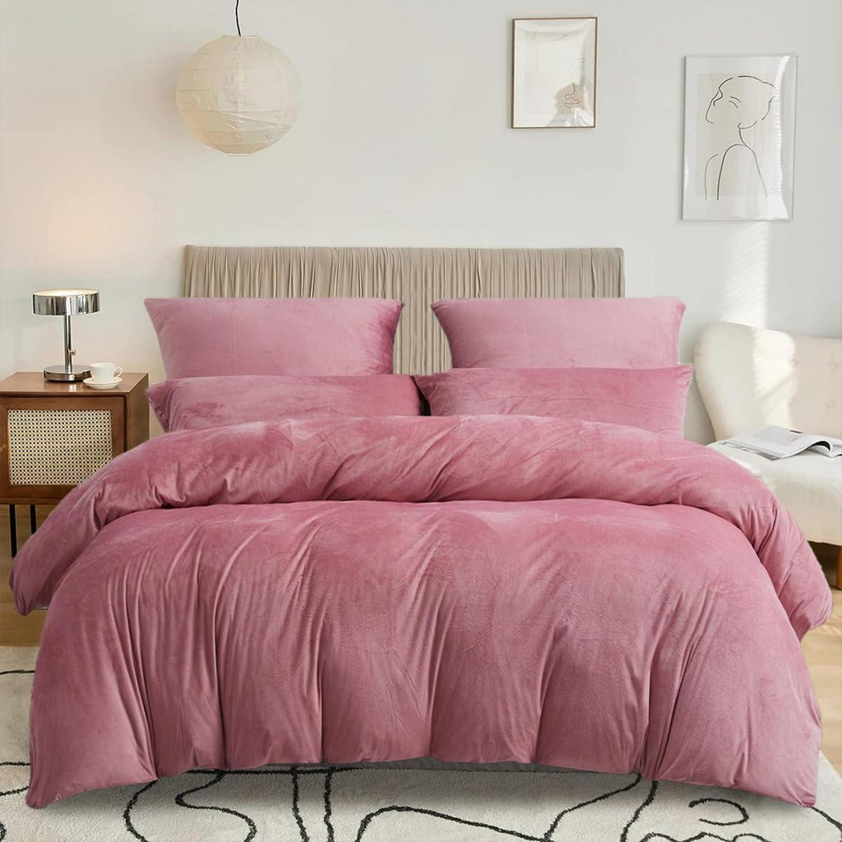 Flauschige Winter Bettwäsche Set Rosa 135x200cm