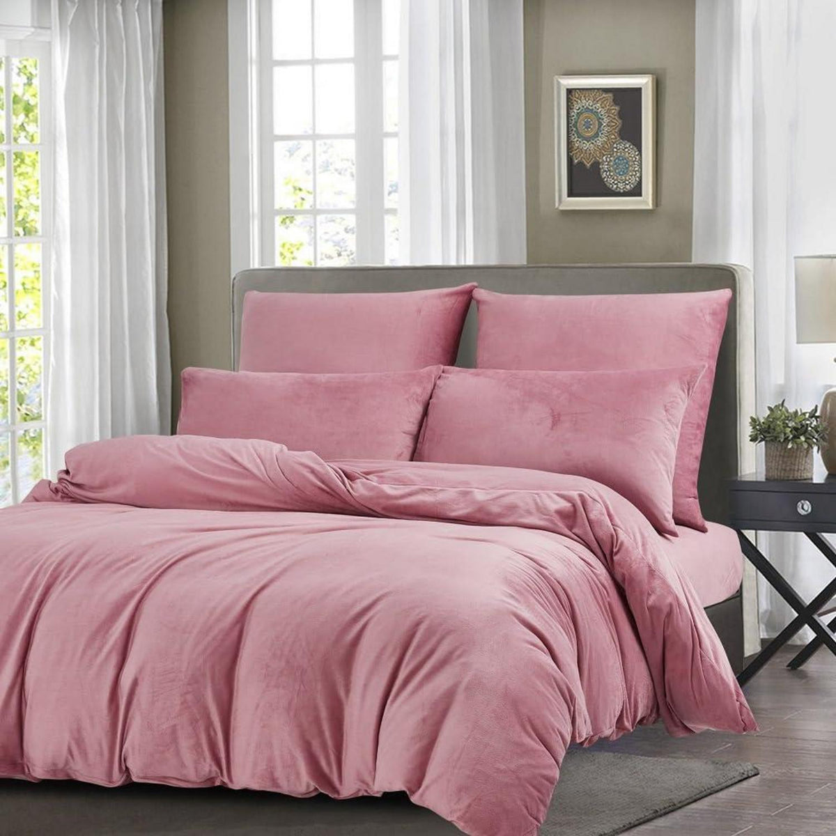 Flauschige Winter Bettwäsche Set Rosa 135x200cm