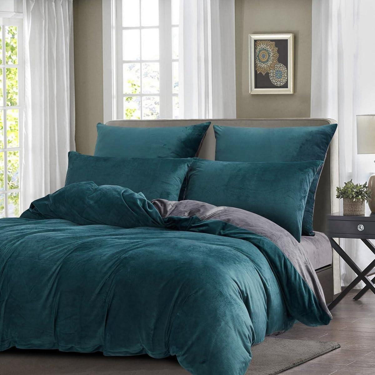 Winter Bettwäsche Fleece 200x220cm – Kuscheliges Bettwäsche-Set in Blau, Grau