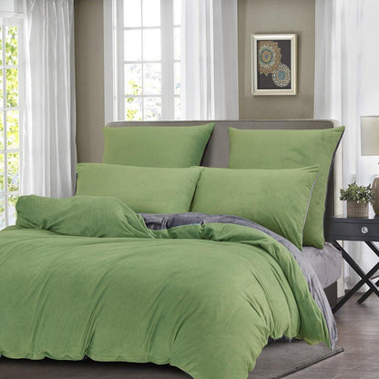 Flanell Bettwäsche Set 220x240cm Grün Salbeigrün Grau