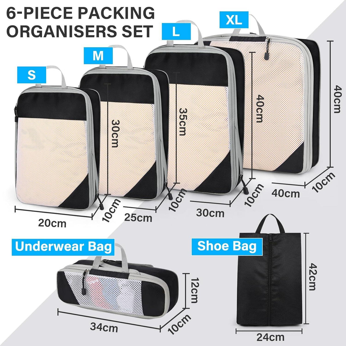 Packwürfel Set mit Kompression 4-teilig/6-teilig - Koffer