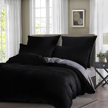 Winter Bettwäsche 220x240 Schwarz Grau Flauschig & Warm 3-teilig