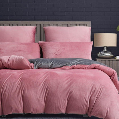 Flauschige Fleece Bettwäsche Set 135x200 Rosa Altrosa Grau