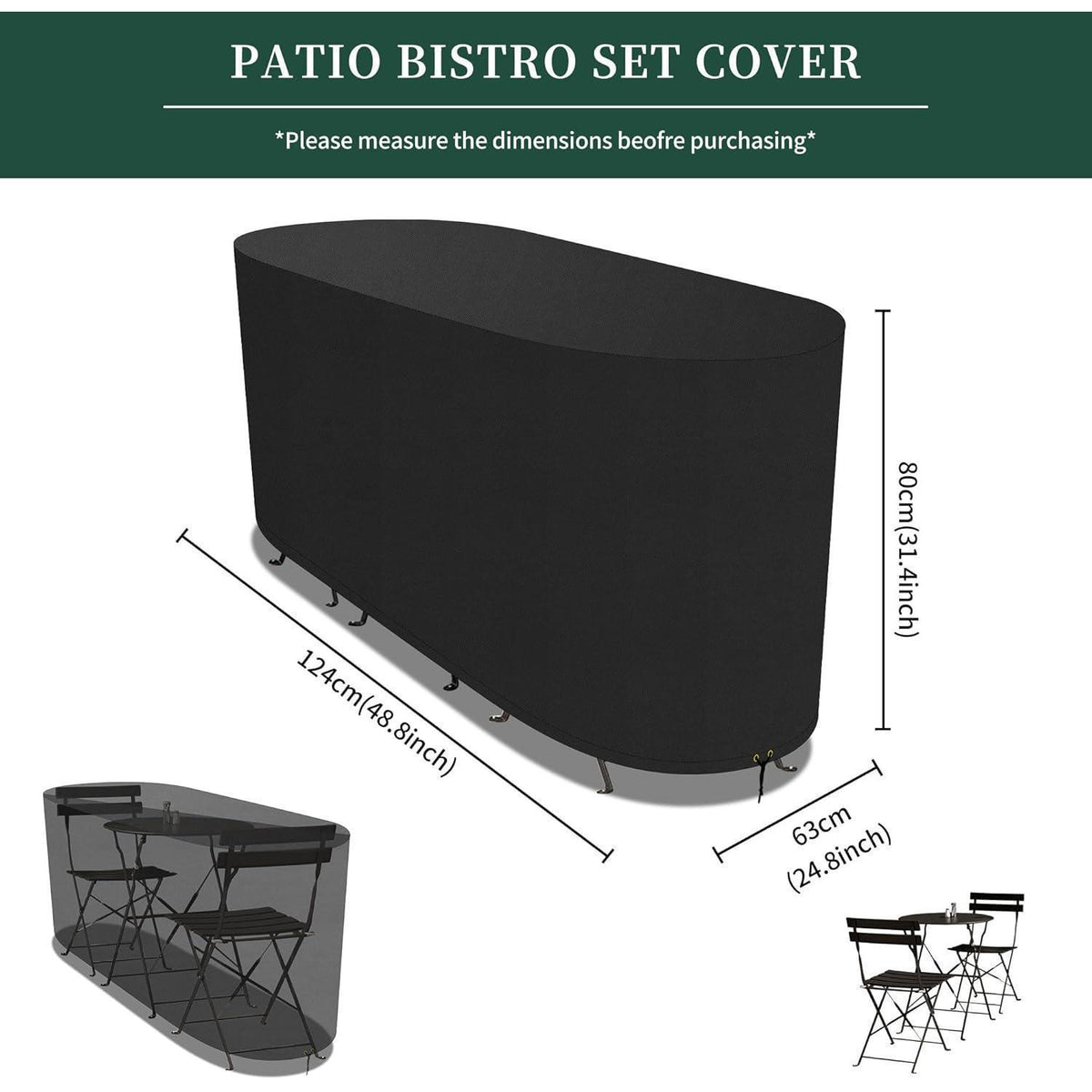 Gartenmöbel Abdeckung Wasserdicht 124x63x80cm – Schutzhülle Bistro Set